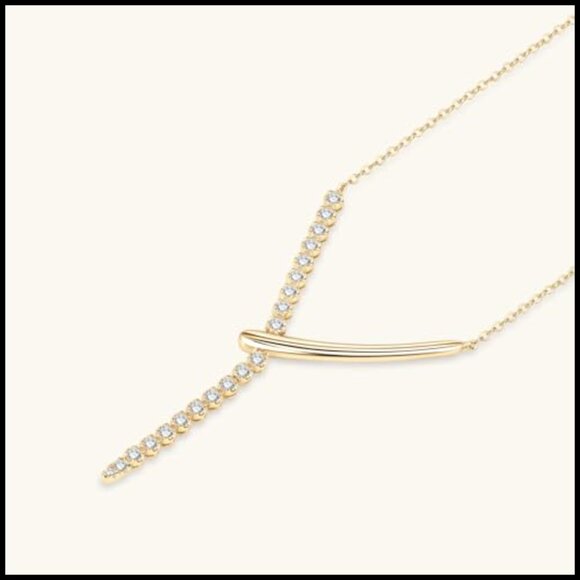 925 Sterling Silver Moissanite Y Pendant Necklace 0.58CTTW